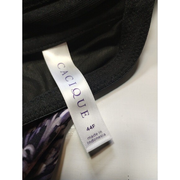 Cacique Bra 44F Racer Back Front Gold Bar Enclosure Black Floral Lace EUC - Picture 7 of 11